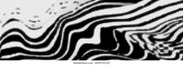 Ilustración vectorial de degradado punteado, fondo de semitono blanco y negro, líneas punteadas Horizontales sin costuras, telón de fondo de textura de puntos monocromáticos, efecto retro. moderno	