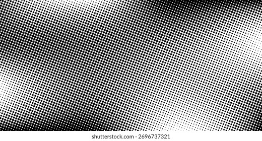 Ilustración vectorial de degradado punteado, fondo de semitono blanco y negro, líneas punteadas Horizontales sin costuras, telón de fondo de textura de puntos monocromáticos, efecto retro. moderno