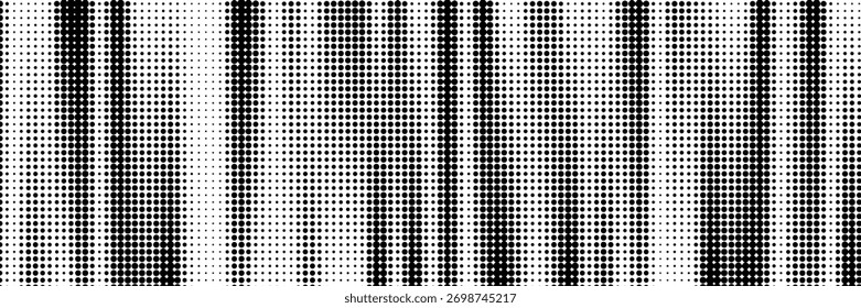 Ilustración vectorial de degradado punteado, fondo de semitono blanco y negro, líneas punteadas Horizontales sin costuras, telón de fondo de textura de puntos monocromáticos, efecto retro. moderno