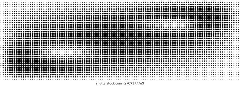 Ilustración vectorial de degradado punteado, fondo de semitono blanco y negro, líneas punteadas Horizontales sin costuras, telón de fondo de textura de puntos monocromáticos, efecto retro. moderno
