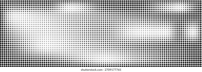 Ilustración vectorial de degradado punteado, fondo de semitono blanco y negro, líneas punteadas Horizontales sin costuras, telón de fondo de textura de puntos monocromáticos, efecto retro. moderno