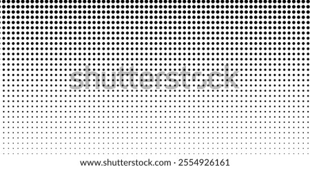 Dotted gradient vector illustration, white and black halftone background, horizontal seamless dotted lines, monochrome dots texture backdrop, retro effect. modern	
