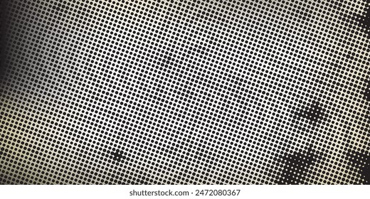 Dotted gradient vector pattern illustration, white and black halftone polka background graphic, horizontal seamless circle dotted lines, monochrome dots texture backdrop, retro popart effect half tone