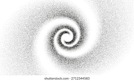 Um fluxo espiral granulado pontilhado. Vetor arenoso vórtice com ilusão óptica. Túnel com efeito de textura pontilhada preta. Redemoinho de padrão de areia feito por pontos pretos ou partículas com efeito pontilhado.
