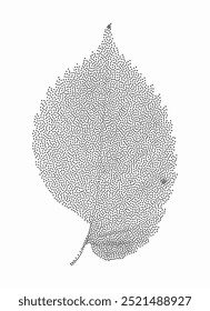 Dotted grainy hornbeam leaf. Monochrome stipple cut out textured tree leaf for collages