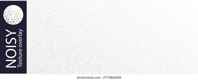 Dotted grainy particles for a white bg noise pattern, gradient vector overlay of sand texture. Grunge spray effect on paper, gritty hatching abstraction, seamless halftone distressed cement gradient