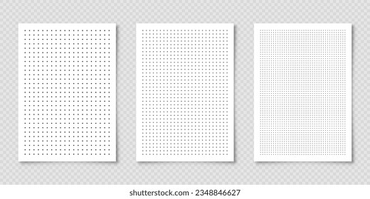 Dotted graph paper with grid. Polka dot pattern, geometric texture for calligraphy drawing or writing. Blank sheet of note paper, school notebook. Vector illustration