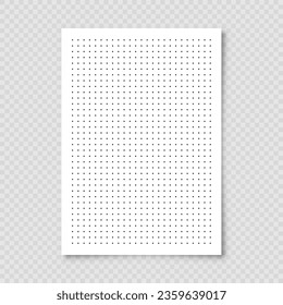 Dotted graph paper with grid. Polka dot pattern, geometric texture for calligraphy drawing or writing. Blank sheet of note paper, school notebook. Vector illustration