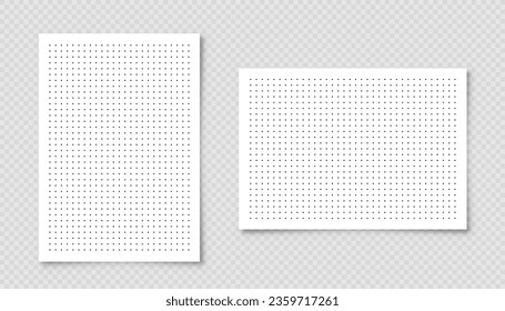 Dotted graph paper with grid. Polka dot pattern, geometric texture for calligraphy drawing or writing. Blank sheet of note paper, school notebook. Vector illustration