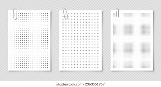 Dotted graph paper with grid. Polka dot pattern, geometric texture for calligraphy drawing or writing. Blank sheet of note paper, school notebook. Vector illustration