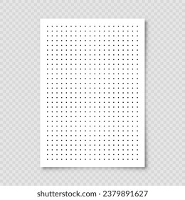 Dotted graph paper with grid. Polka dot pattern, geometric texture for calligraphy drawing or writing. Blank sheet of note paper, school notebook. Vector illustration