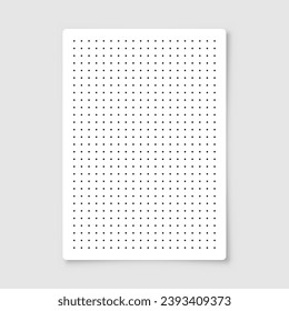 Dotted graph paper with grid. Polka dot pattern, geometric texture for calligraphy drawing or writing. Blank sheet of note paper, school notebook. Vector illustration