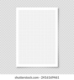 Papel gráfico con cuadrícula. Patrón de puntos polka, textura geométrica para dibujo o escritura caligráfica. Hoja en blanco de papel de nota, cuaderno escolar. Ilustración del vector