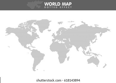Dotted gray world map. Small dot Vector illustration.