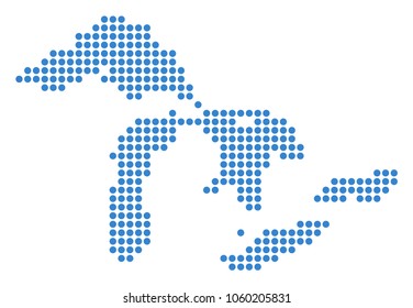 Dotted Great Lakes Map. Vector mosaic of Great Lakes Map combined of round pixels. Vector geographic map.