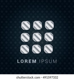Dotted Grid 3D silver/platinum metallic chromium precious Icon / Logo Design