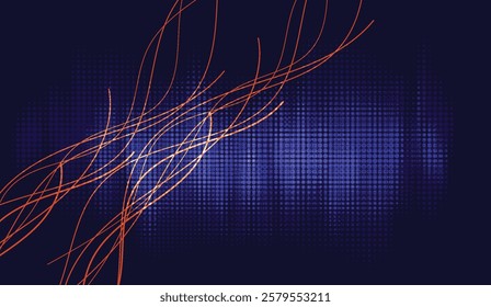 Dotted Grid with Dynamic Orange Lines Abstract, evoking a sense of modern technology and digital networks, showcasing movement and connectivity on a dark backdrop,