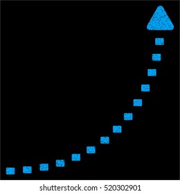 Dotted Growth Line grainy textured icon for overlay watermark stamps. Flat symbol with dirty texture. Dotted vector blue ink rubber seal stamp with grunge design on a black background.