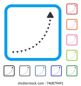 Dotted Growth Line icon. Flat grey iconic symbol inside a light blue rounded squared frame. Black, gray, green, blue, red, orange color versions of Dotted Growth Line vector.
