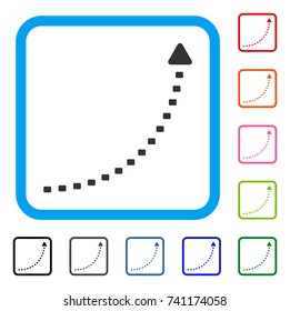 Dotted Growth Line icon. Flat gray iconic symbol in a light blue rounded squared frame. Black, gray, green, blue, red, orange color versions of Dotted Growth Line vector.