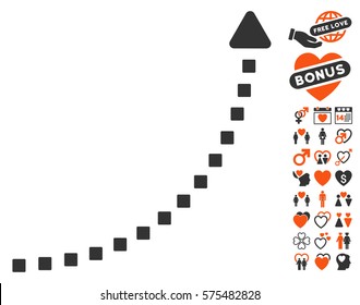 Dotted Growth Line pictograph with bonus valentine pictures. Vector illustration style is flat iconic elements for web design, app user interfaces.