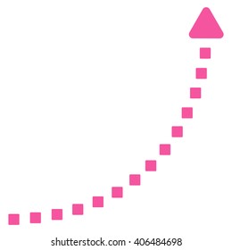 Dotted Growth Line vector toolbar icon. Style is flat icon symbol, pink color, white background, square dots.