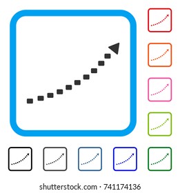 Dotted Growth Trend icon. Flat gray iconic symbol inside a light blue rounded square. Black, gray, green, blue, red, orange color variants of Dotted Growth Trend vector.