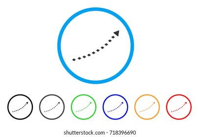 Dotted Growth Trend rounded icon. Style is a flat dotted growth trend grey symbol inside light blue circle with black, gray, green, blue, red, orange versions.