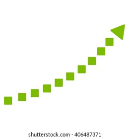 Dotted Growth Trend vector toolbar icon. Style is flat icon symbol, eco green color, white background, square dots.