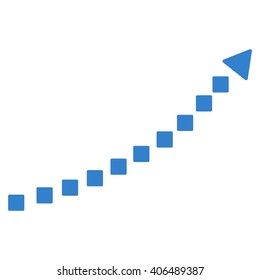 Dotted Growth Trend vector toolbar icon. Style is flat icon symbol, cobalt color, white background, square dots.