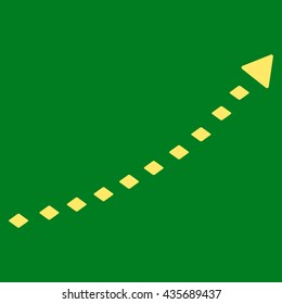 Dotted Growth Trend vector toolbar icon. Style is flat icon symbol, yellow color, green background, rhombus dots.