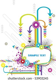 dotted grunge banner with colorful arrowhead, circle