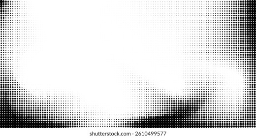Dotted haftone texture background. Black and white fluid halftone pixelated backdrop. Grit dots texture. Halfton dots overlay for posters, cover, banner, poster, presentation