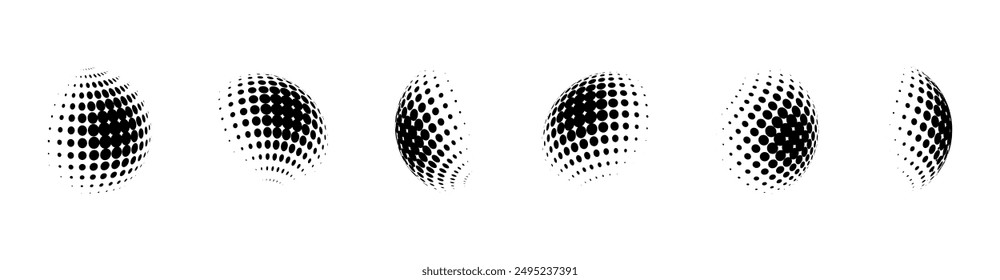 Dotted halftone 3D sphere. perspective halftone gradient texture globe