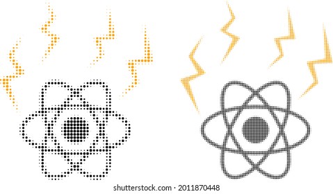 Dotted halftone atomic emission icon. Vector halftone collage of atomic emission icon formed of round points.