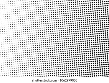 Dotted Halftone Background. Distressed Black and White Texture. Gradient Points Backdrop. Vintage Fade Pattern. Vector illustration