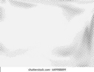 Dotted halftone black and white retro layout. Abstract pop art style page background template. Vector illustration
