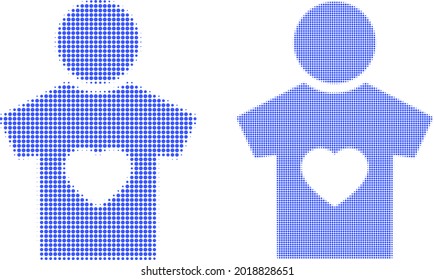 Dotted halftone boyfriend icon. Vector halftone composition of boyfriend icon combined of circle dots.