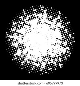 Dotted. Halftone circles, halftone dots pattern, vector. White dots on Black background. Monochrome half-tone.