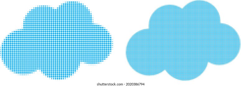 Dotted halftone cloud icon. Vector halftone composition of cloud icon created of round pixels.