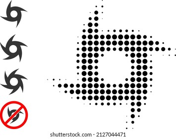 Dotted halftone cyclone icon, and other icons. Vector halftone composition of cyclone icon organized of spheric dots.