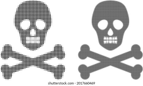 Dotted halftone death skull icon. Vector halftone concept of death skull icon combined of circle pixels.