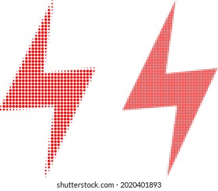 Icono de peligro eléctrico de medio tono con puntos. Composición de medio tono vectorial del icono de riesgo eléctrico diseñado de elementos redondos.