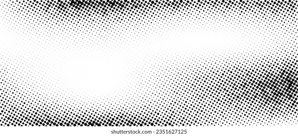 La textura de gradiente ondulada con semitono descolorido. Agarra el fondo sucio y de manchas. Papel pintado de grano de arena blanco y negro. Cómic pixelado aleatorio retro. Fondo del vector