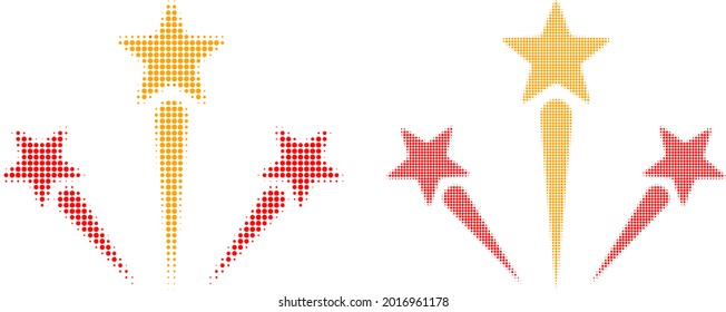 Halftone-Symbol für gepunktete Feuerwerkskörper. Vektorhalftone Collage von Feuerwerken Symbol aus runden Elementen gemacht.