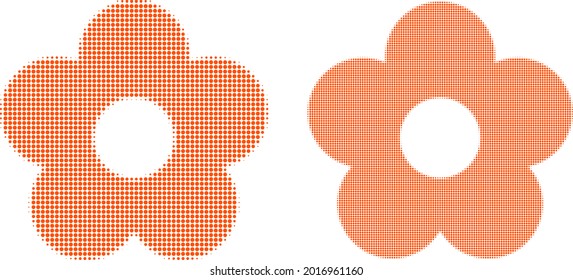 Dotted halftone flower icon. Vector halftone mosaic of flower icon created of spheric pixels.