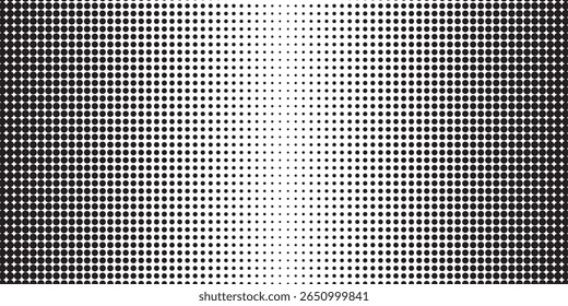 Dotted halftone gradient background with vanishing polka dot texture. Black fading comic overlay in pop art style. Ideal for posters, retro designs, vector overlays, and vintage raster effects.