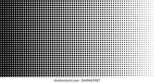 Dotted halftone gradient texture. Fading polka dot background. Repeated dots gradation pattern. Black vanishing comic pop art overlay backdrop. Halftone raster effect wallpaper. Vector Ilustration