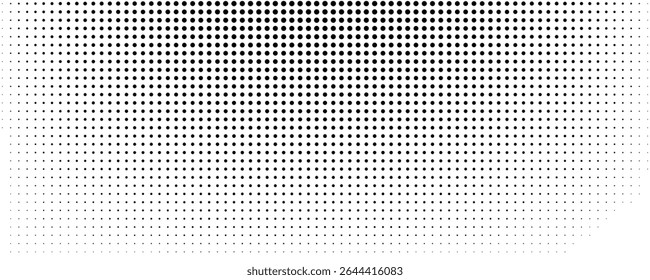 Dotted halftone gradient texture. Fading polka dot background. Repeated dots gradation pattern background. Black vanishing comic pop art overlay backdrop.