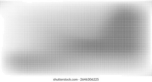 Textura de gradiente de meio-tom pontilhado. Fundo esmaecido do ponto da polca. Fundo do padrão de gradação de pontos repetido. Preto desaparecendo quadrinhos pop art sobreposição pano de fundo. Papel de parede de efeito de raster de meio-tom. Vetor 